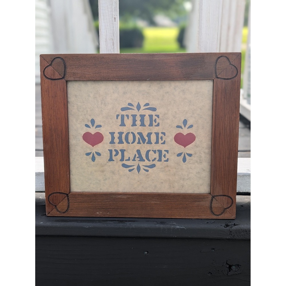 Vintage The Home Place handmade wooden carved heart picture